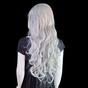 Platinum Salt & Pepper Layered Look White Color Long Hair With Wave/Wear My Wig
